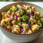 Kichererbsen- und gerösteter Blumenkohlsalat mit Zitronen-Knoblauch-Dressing