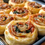 Vegane karamellisierte Zwiebel- und Spinat-Pizza-Rollen
