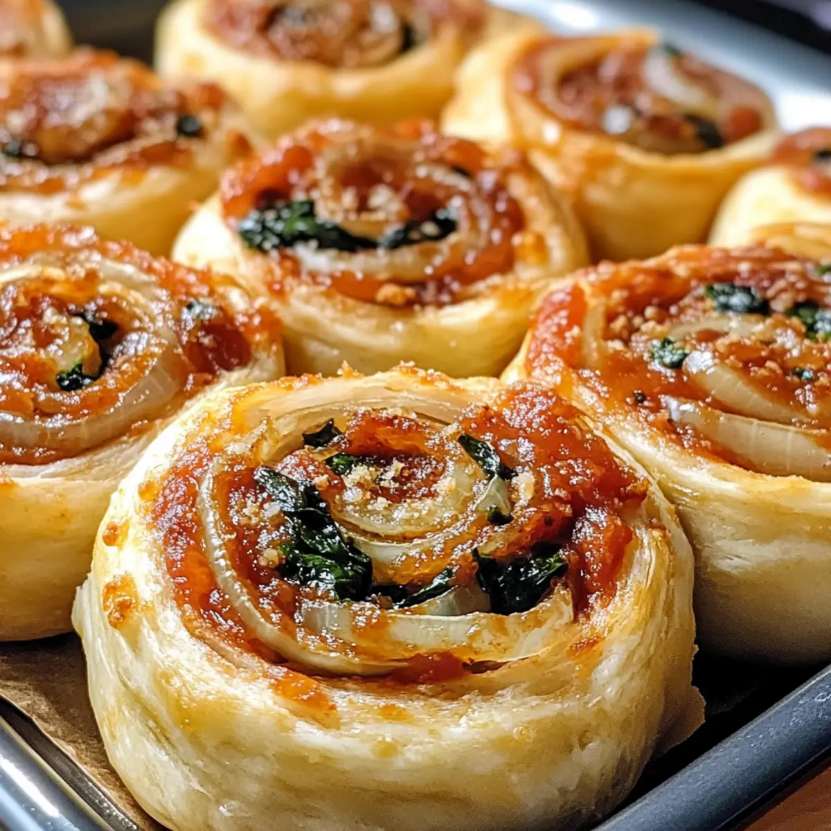 Vegane karamellisierte Zwiebel- und Spinat-Pizza-Rollen