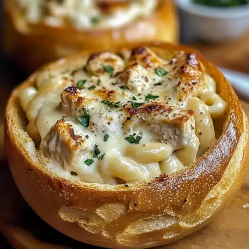 Hühnchen Alfredo Knoblauchbrot Schalen