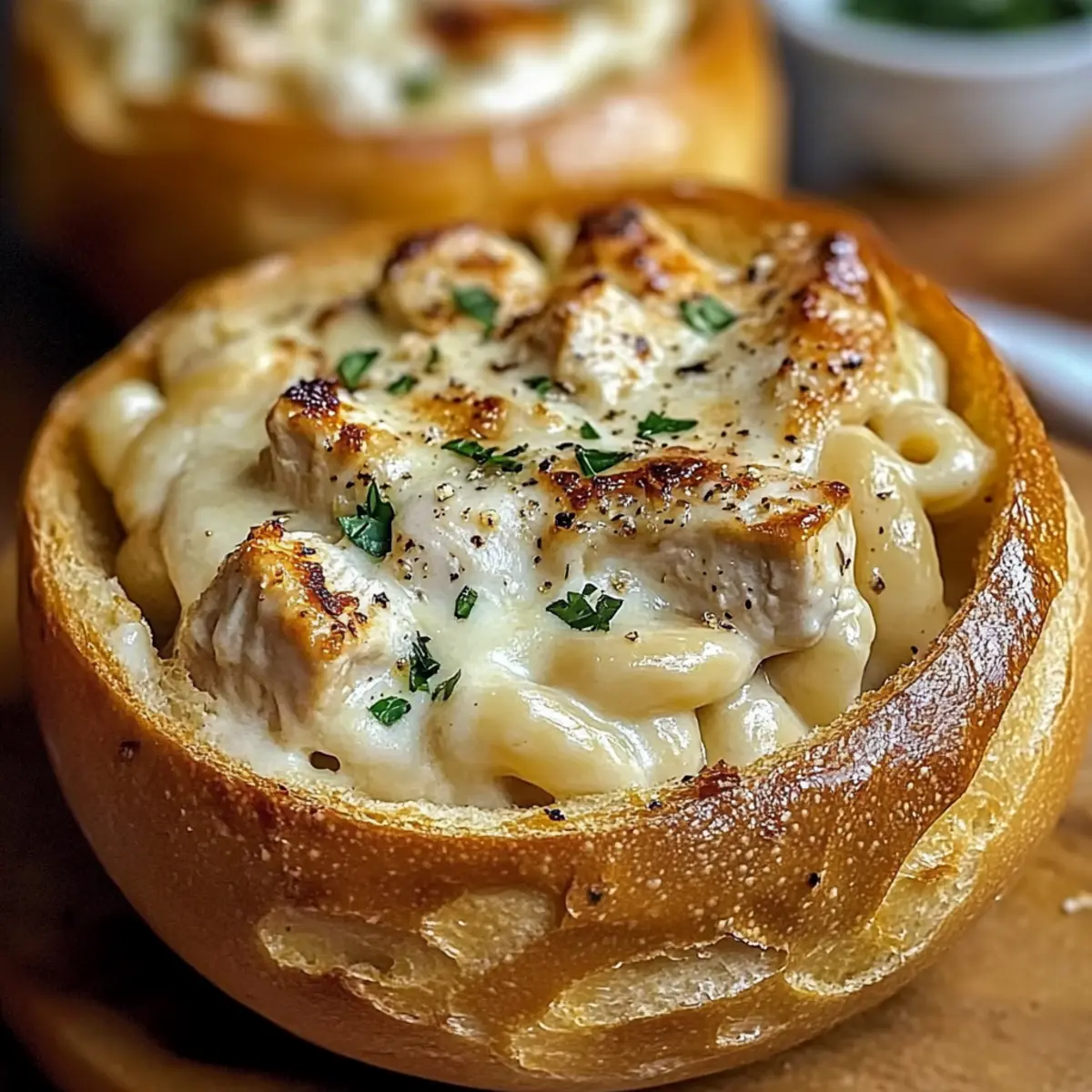 Hühnchen Alfredo Knoblauchbrot Schalen