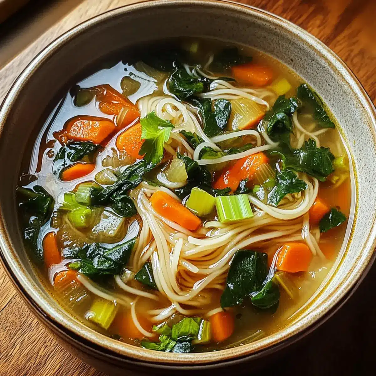 Heilende Ingwer Knoblauch Brühe mit Reisnudeln