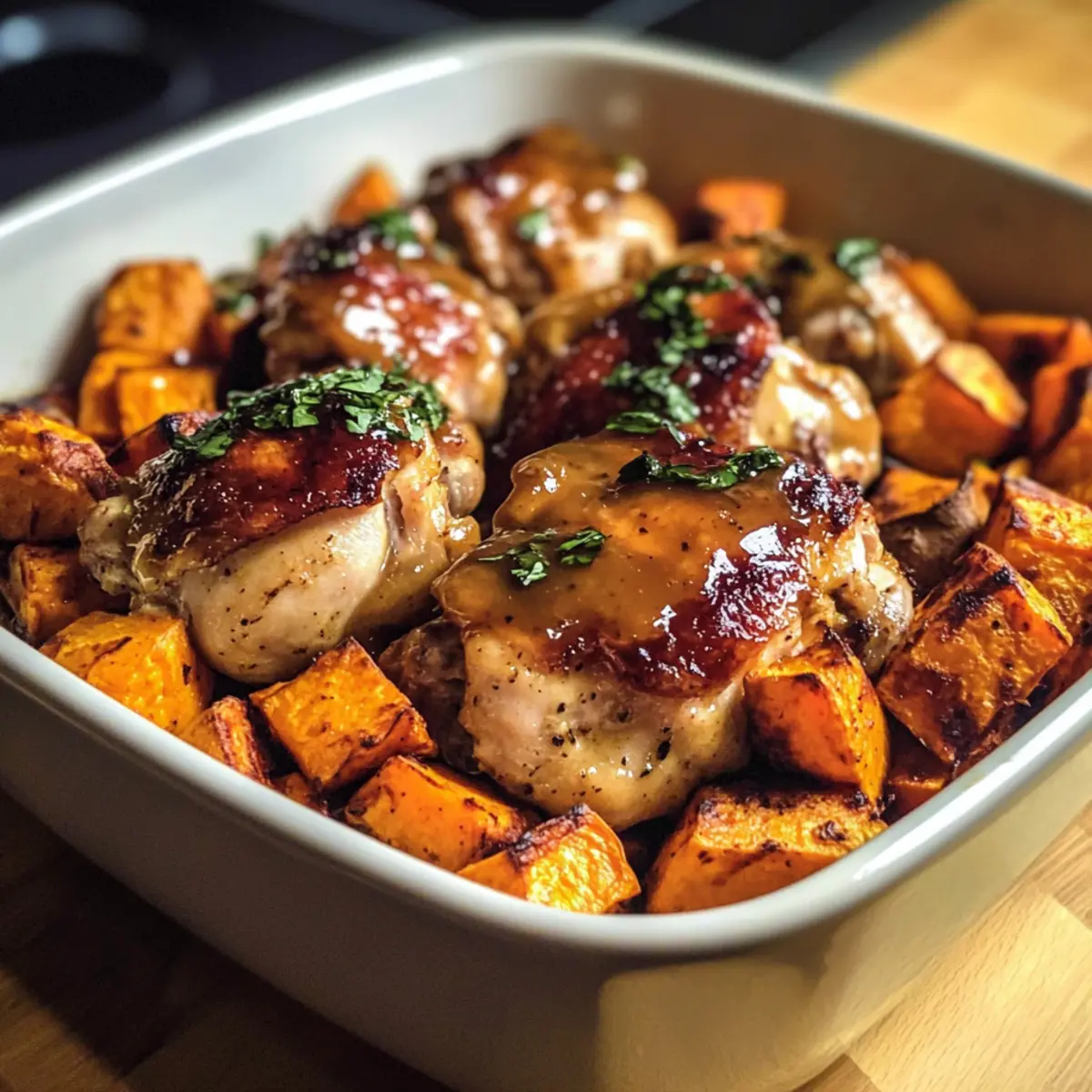 Ahorn-Dijon-Hähnchen und Süßkartoffel-Schalen