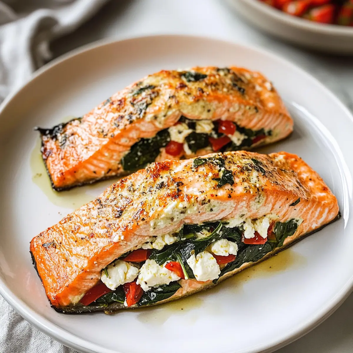 Gefüllter Lachs mit Spinat und Feta