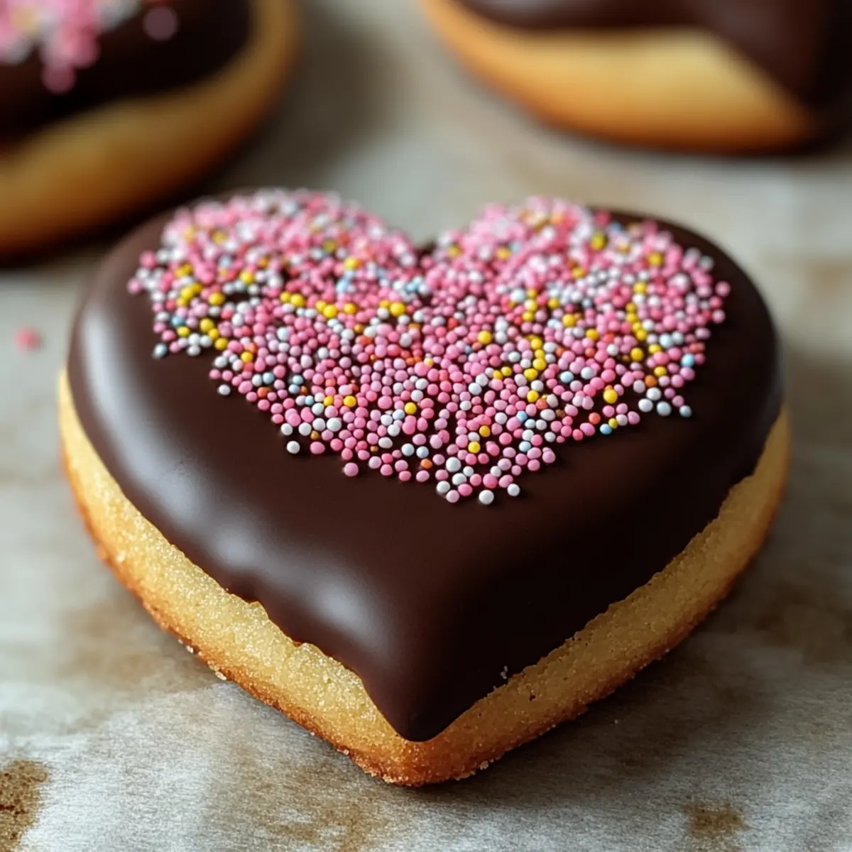 Schokoladenüberzogene Herzplätzchen