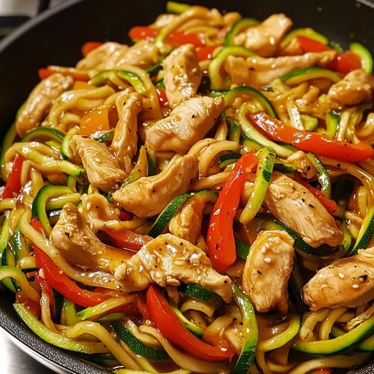 Knoblauch-Hühnchen Zucchini-Nudeln Pfanne