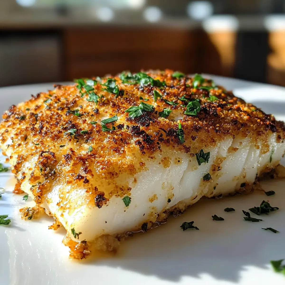 Knoblauch Parmesan Kruste Heilbutt