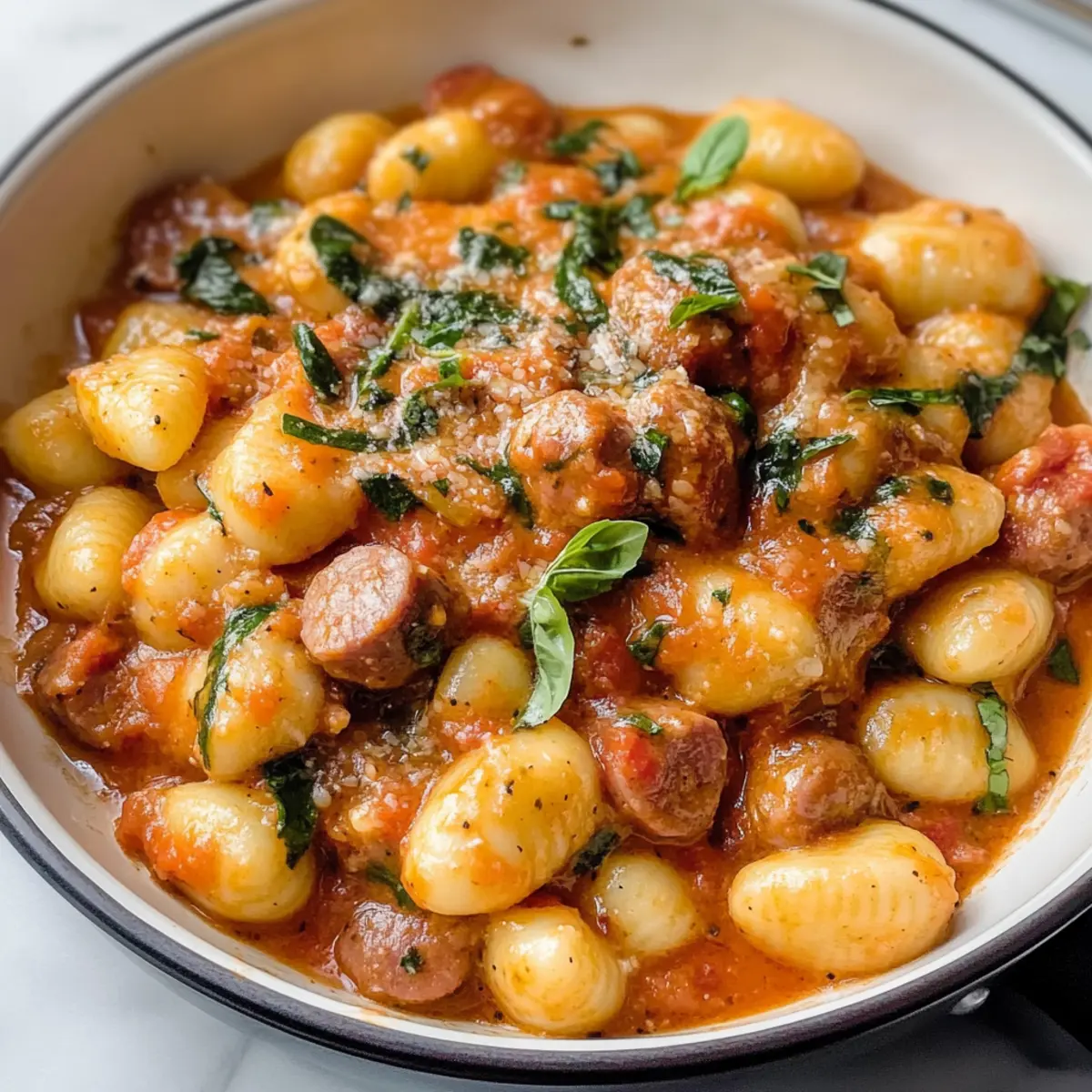 Pan cremige Gnocchi mit Wurst