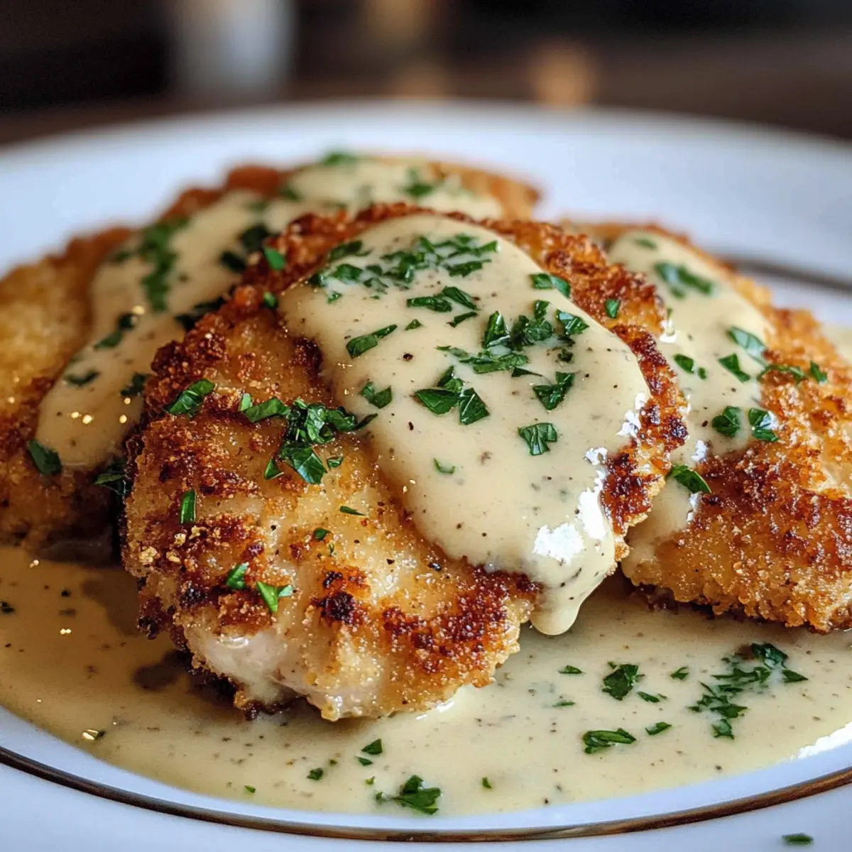 Parmesan-Krusten-Hühnchen mit cremiger Knoblauchsauce