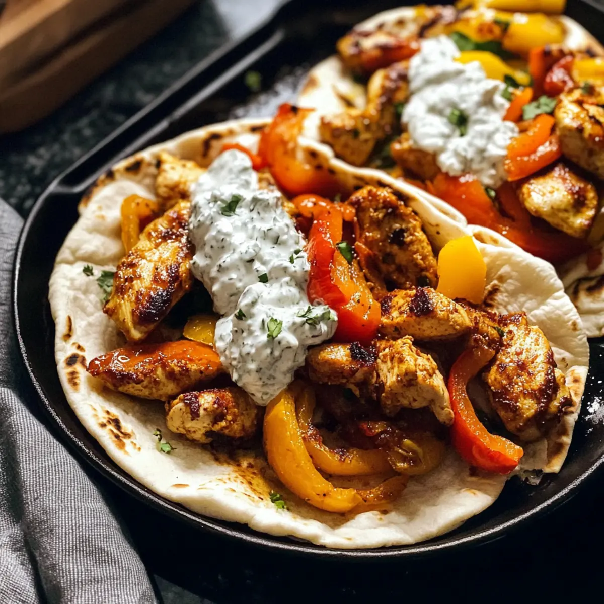 Blechpfannen-Hähnchen-Pitas mit Tzatziki