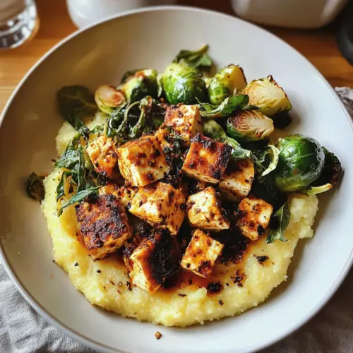 Veganer Cacio E Pepe Polenta mit würzigem Tofu