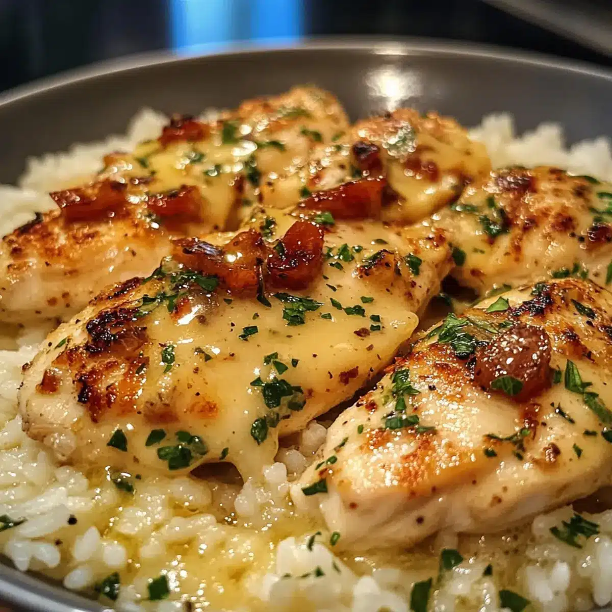 Hühnchen Scampi mit Knoblauch Parmesan Reis