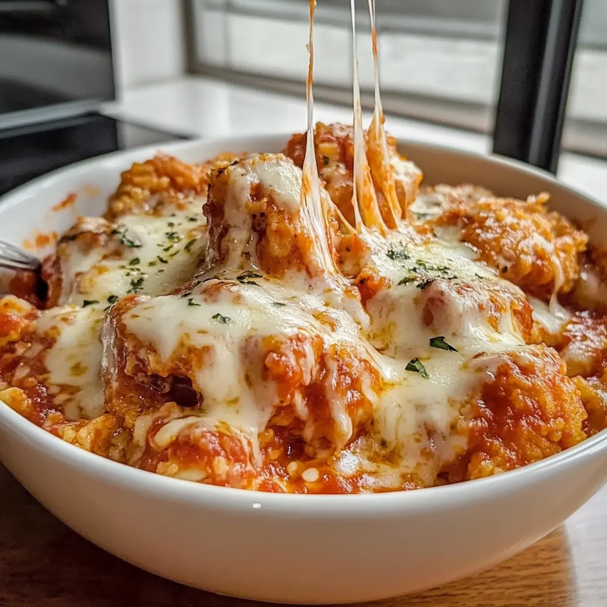 Cremige Hüttenkäse Hähnchen Parm Schüssel