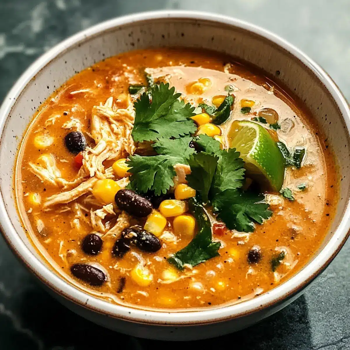 Einfache Hühner-, Poblano- und Schwarze-Bohnen-Suppe