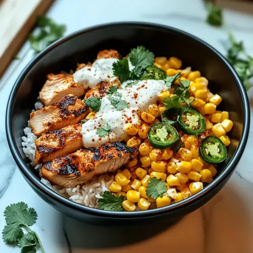 Mexikanische Straßenmais-Hühnchen-Schüssel