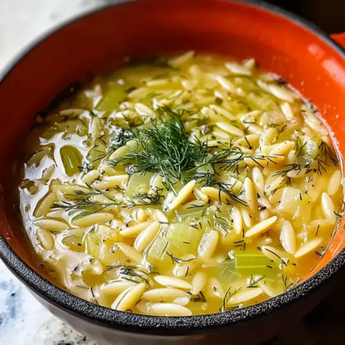 Orzo, Lauch und Dill Suppe