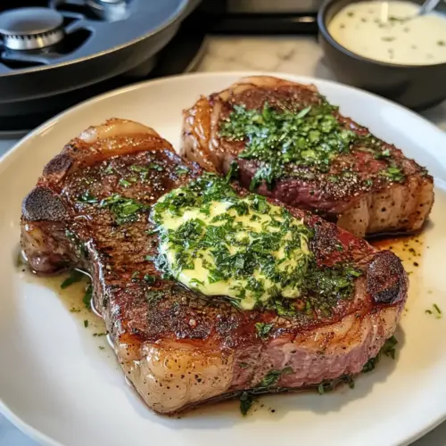 Perfekt gebratene Steak mit Knoblauchbutter