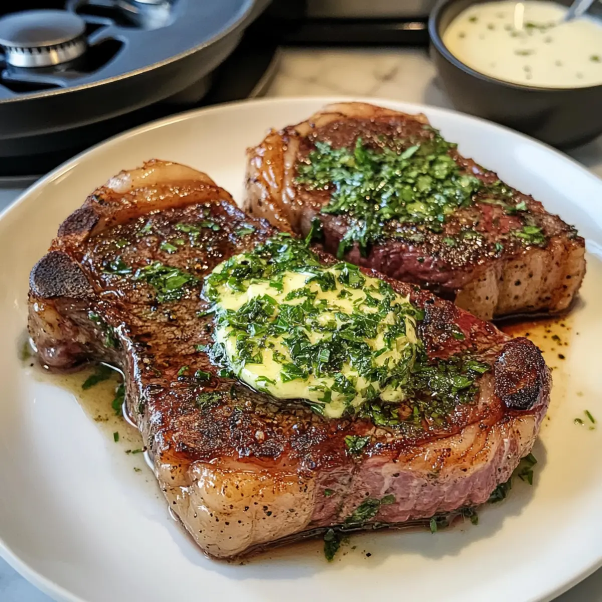 Perfekt gebratene Steak mit Knoblauchbutter