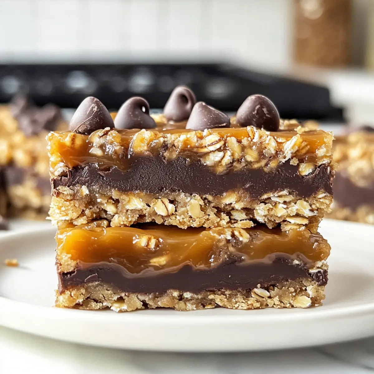 Gesalzene Karamell-Schokoladenstückchen-Haferkeksriegel